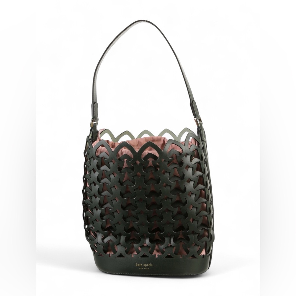 Kate Spade “Dorie” Spade Lazer Cut-Out Leather Bucket Shoulder Bag / Purse